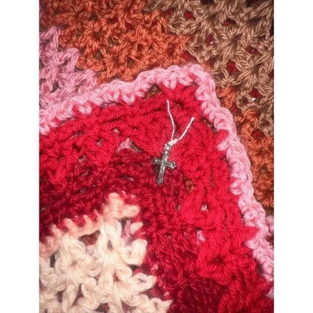 VTG Granny‎ Knit Afghan Lap Throw Hand Made Fall Colors 3.2F X 2.1F (39